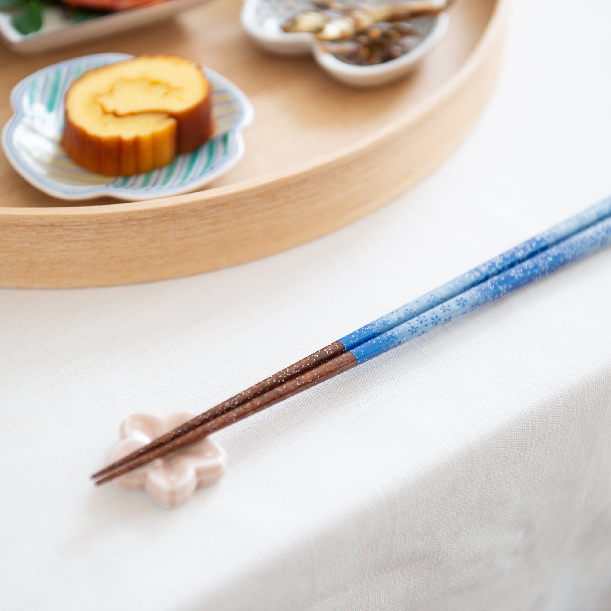 Matsukan Sakura Cascade Wakasa Lacquerware Set of Two Pairs of Chopsticks 23 cm (9.1 in) / 21 cm (8.3 in) with Chopstick Rests (Set of Two) - MUSUBI KILN - Quality Japanese Tableware and Gift