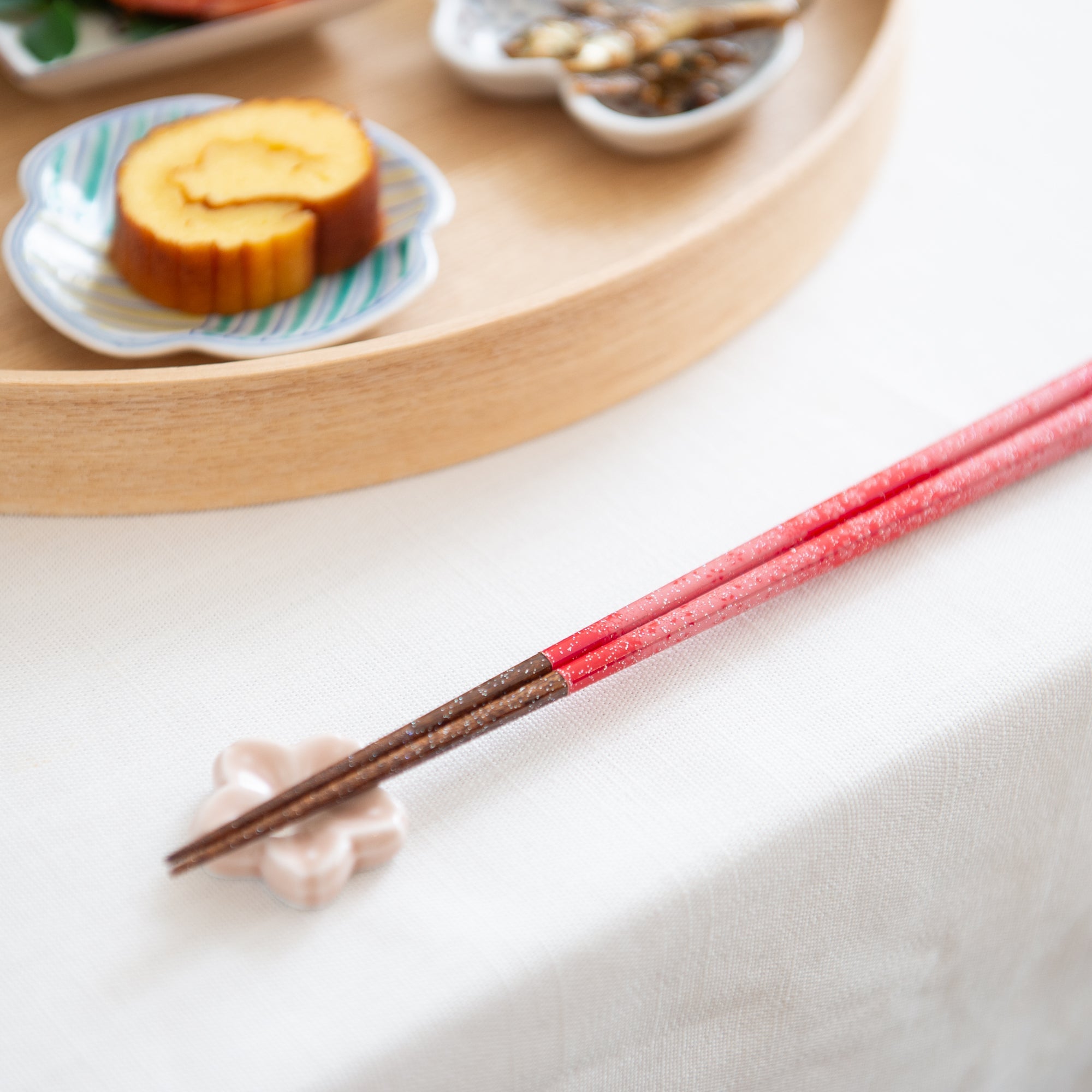 Matsukan Sakura Cascade Wakasa Lacquerware Set of Two Pairs of Chopsticks 23 cm (9.1 in) / 21 cm (8.3 in) with Chopstick Rests (Set of Two) - MUSUBI KILN - Quality Japanese Tableware and Gift