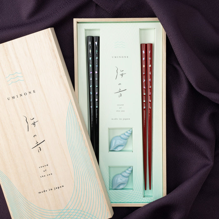 Sound of the Sea Shell Inlay Chopsticks Pair Set with Chopstick Rests