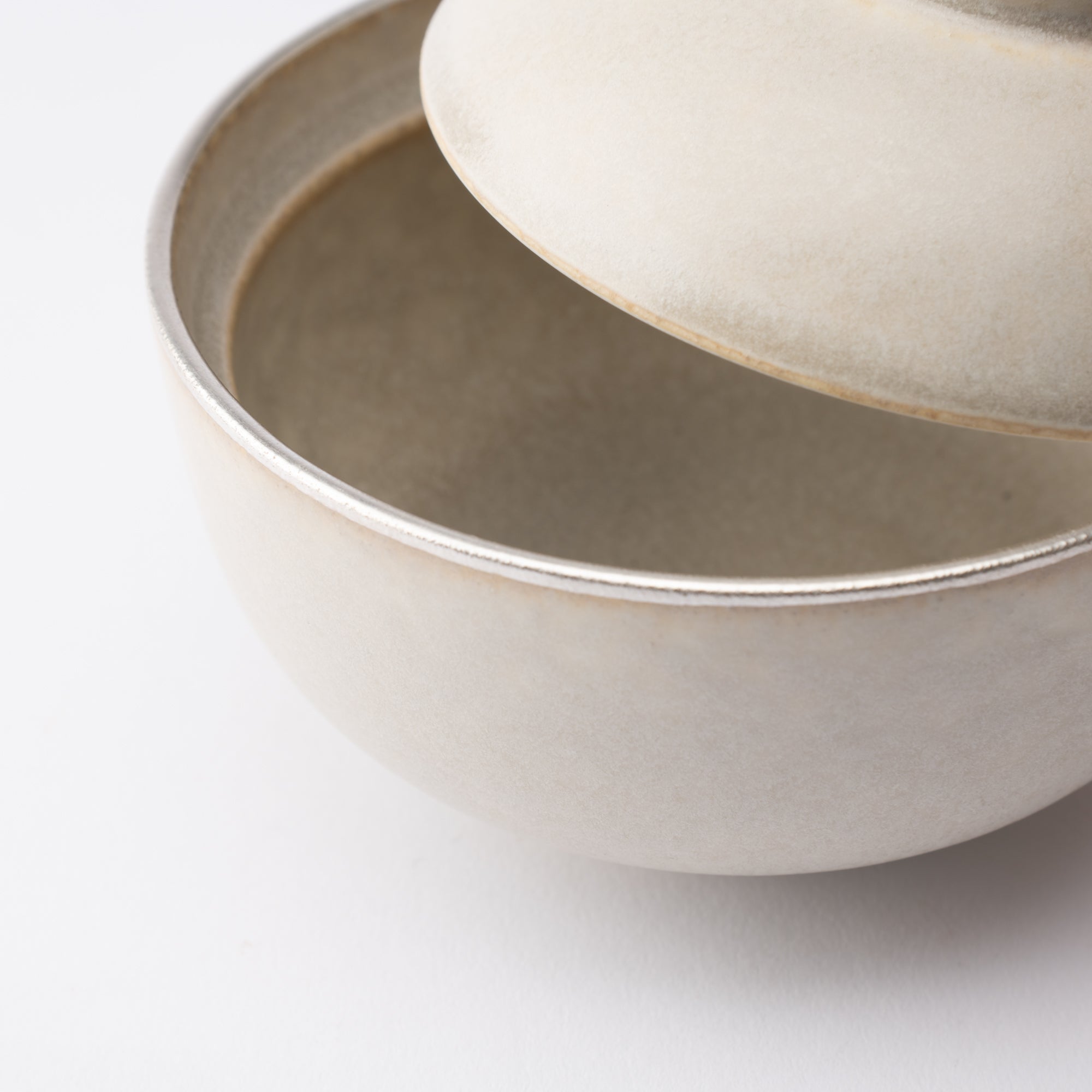 MERU Haku Silver Line Mino Ware Kobachi Bowl with lid - MUSUBI KILN - Quality Japanese Tableware and Gift