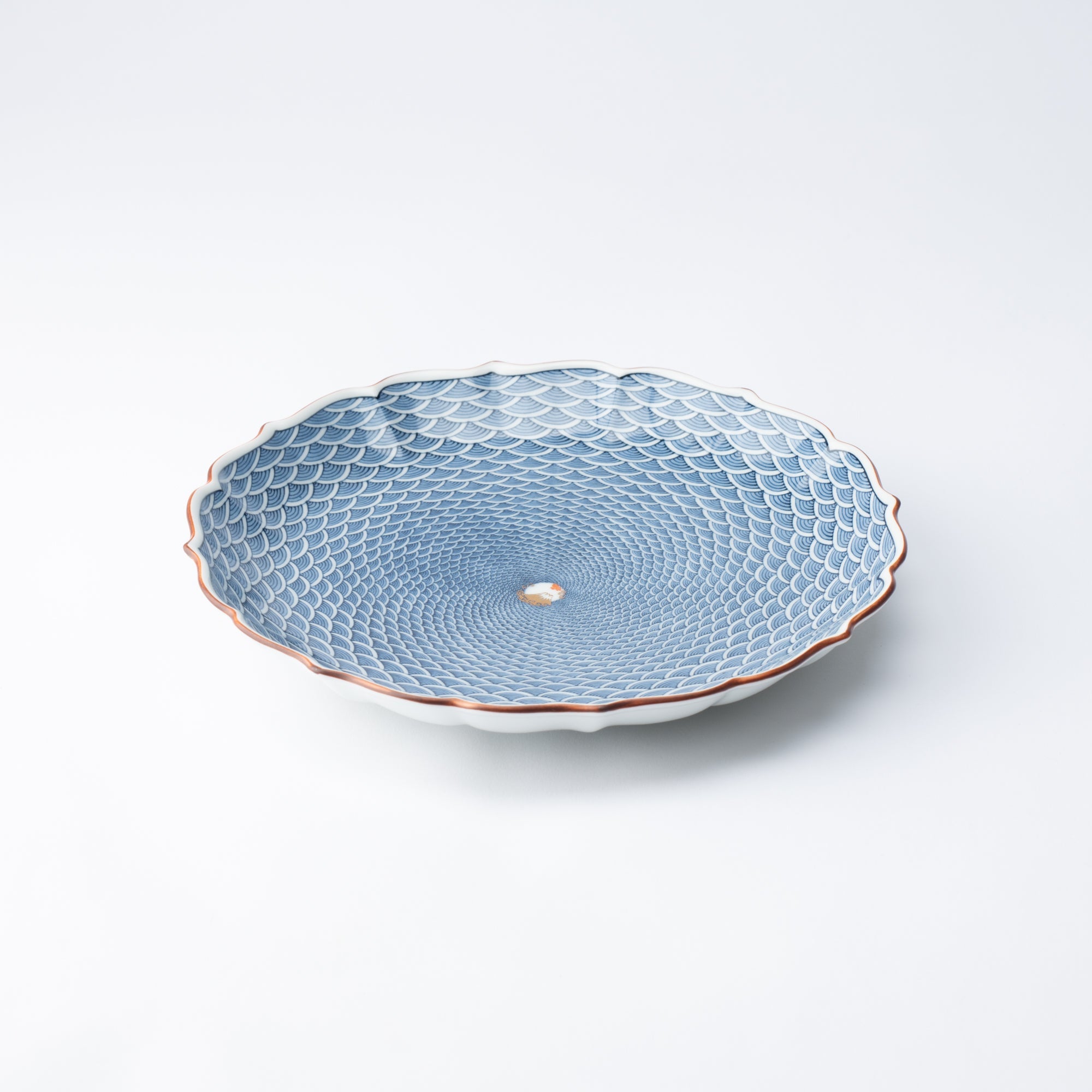 Midou Kiln Seigaiha Blue Wave Hasami Japanese Plate 9.4in - MUSUBI KILN - Quality Japanese Tableware and Gift