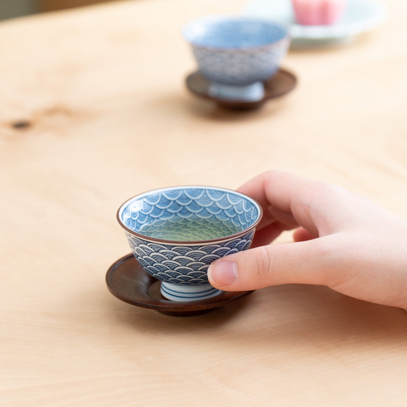 Midou Kiln Seigaiha Blue Wave Hasami Japanese Small Teacup - MUSUBI KILN - Quality Japanese Tableware and Gift