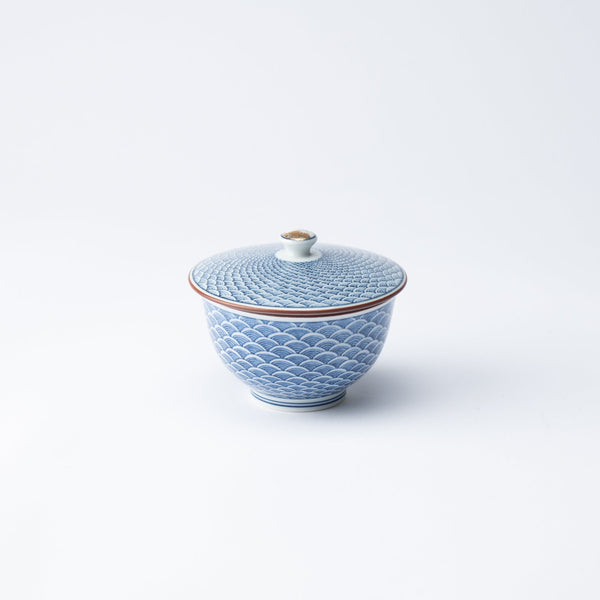 Midou Kiln Seigaiha Blue Wave Hasami Japanese Teacup with lid - MUSUBI KILN - Quality Japanese Tableware and Gift