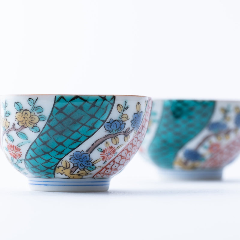 Mitsui Tamekichi Colored Flower Patterns Sake Set - MUSUBI KILN - Quality Japanese Tableware and Gift