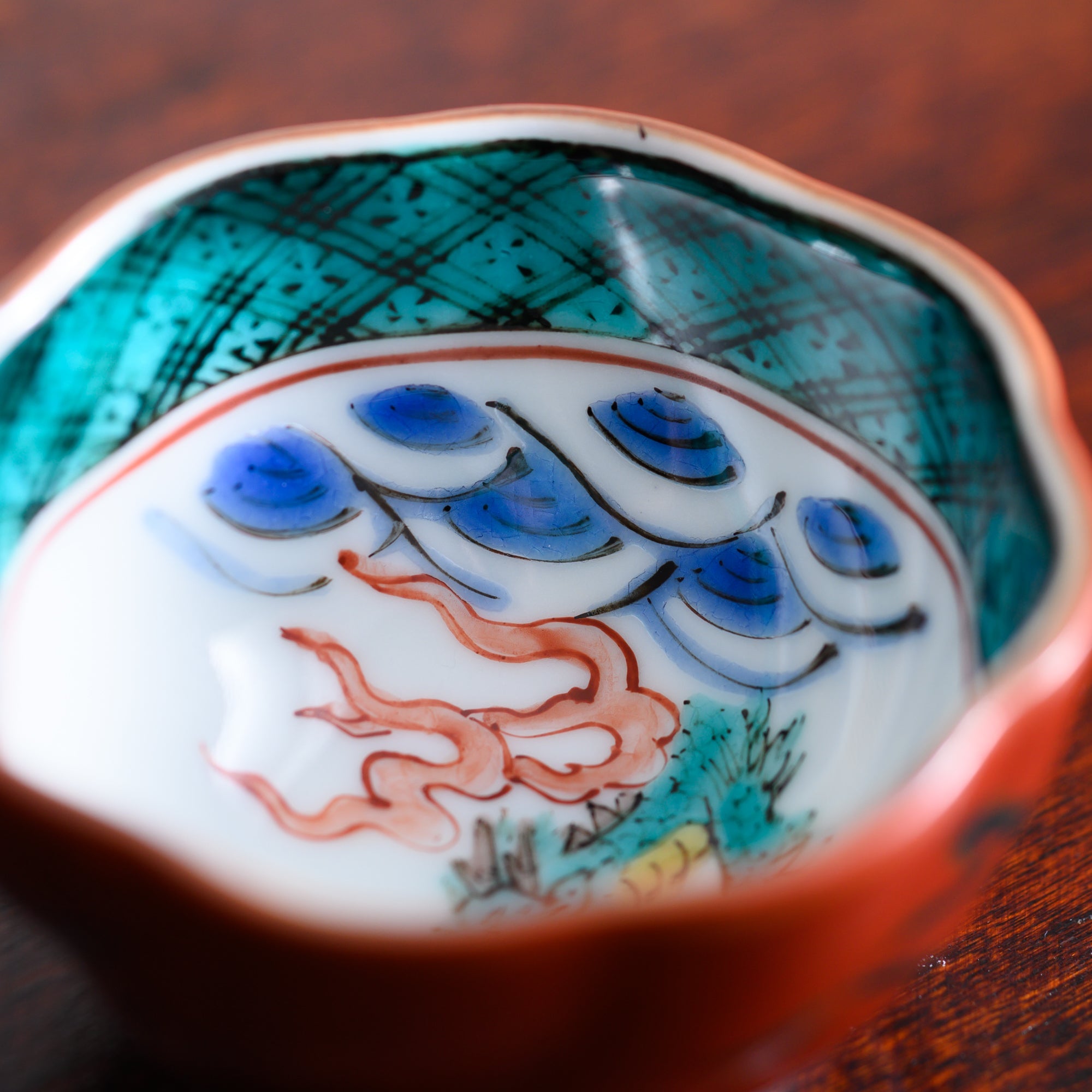 Mitsui Tamekichi Plum - Shaped Dragon Guinomi Sake Cup - MUSUBI KILN - Quality Japanese Tableware and Gift