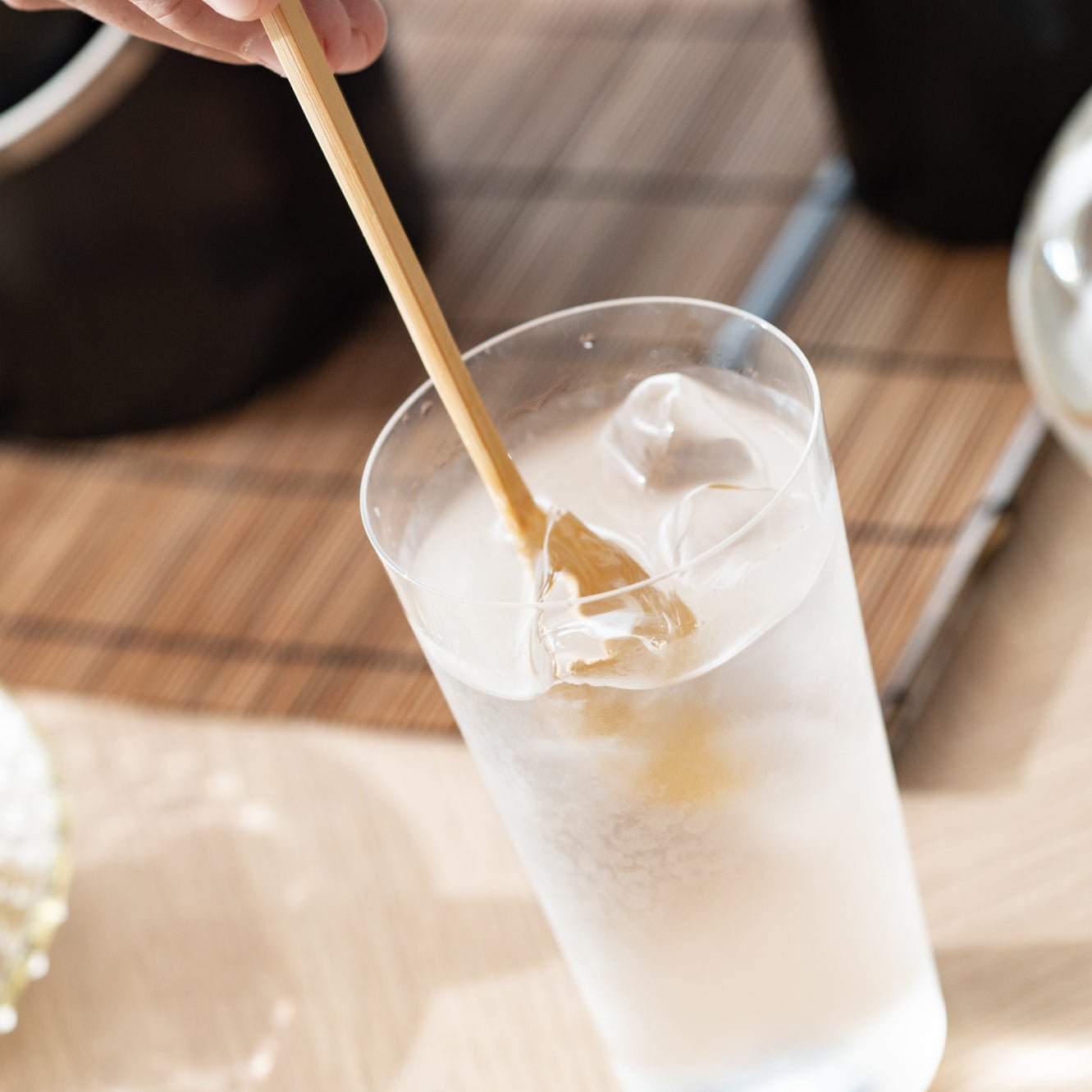 Miyabitake Japanese Bamboo Ice Bucket with Water Carafe, Placemat, Stir Stick and Tong Set - MUSUBI KILN - Quality Japanese Tableware and Gift