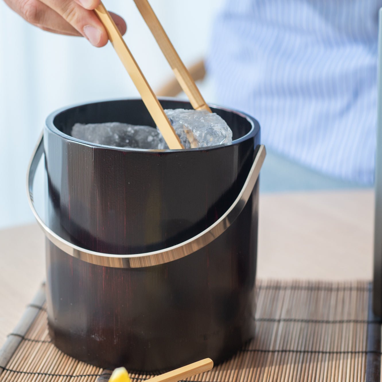 Miyabitake Japanese Bamboo Ice Bucket with Water Carafe, Placemat, Stir Stick and Tong Set - MUSUBI KILN - Quality Japanese Tableware and Gift