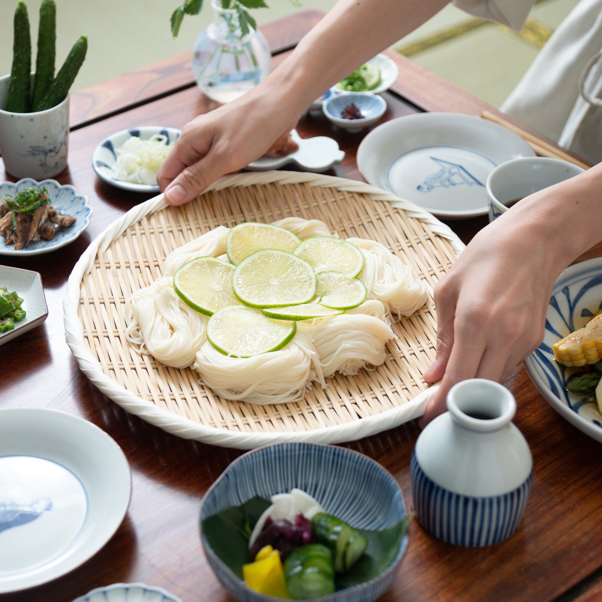 Miyabitake Round Japanese Bamboo Strainer with feet - MUSUBI KILN - Quality Japanese Tableware and Gift