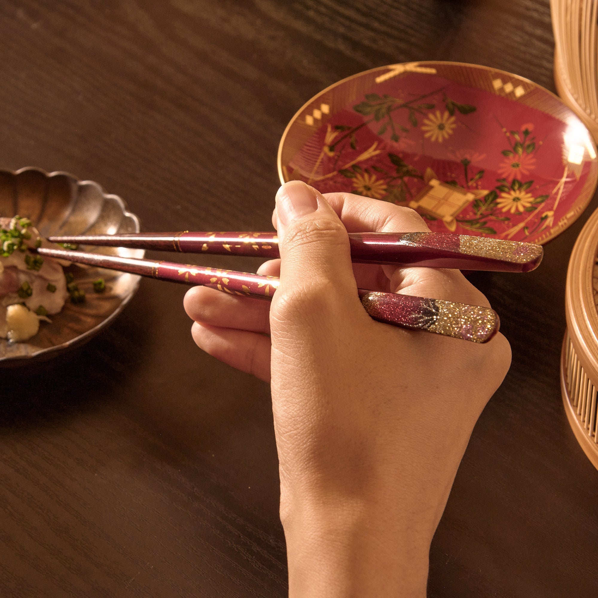 Mt.Fuji and Sakura Yamanaka Lacquerware Set of Two Pairs of Chopsticks 23 cm (9 in) - MUSUBI KILN - Quality Japanese Tableware and Gift