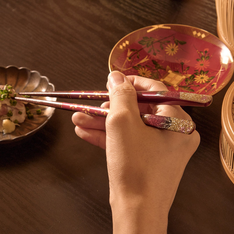 Mt.Fuji and Sakura Yamanaka Lacquerware Set of Two Pairs of Chopsticks 23 cm (9 in) - MUSUBI KILN - Quality Japanese Tableware and Gift