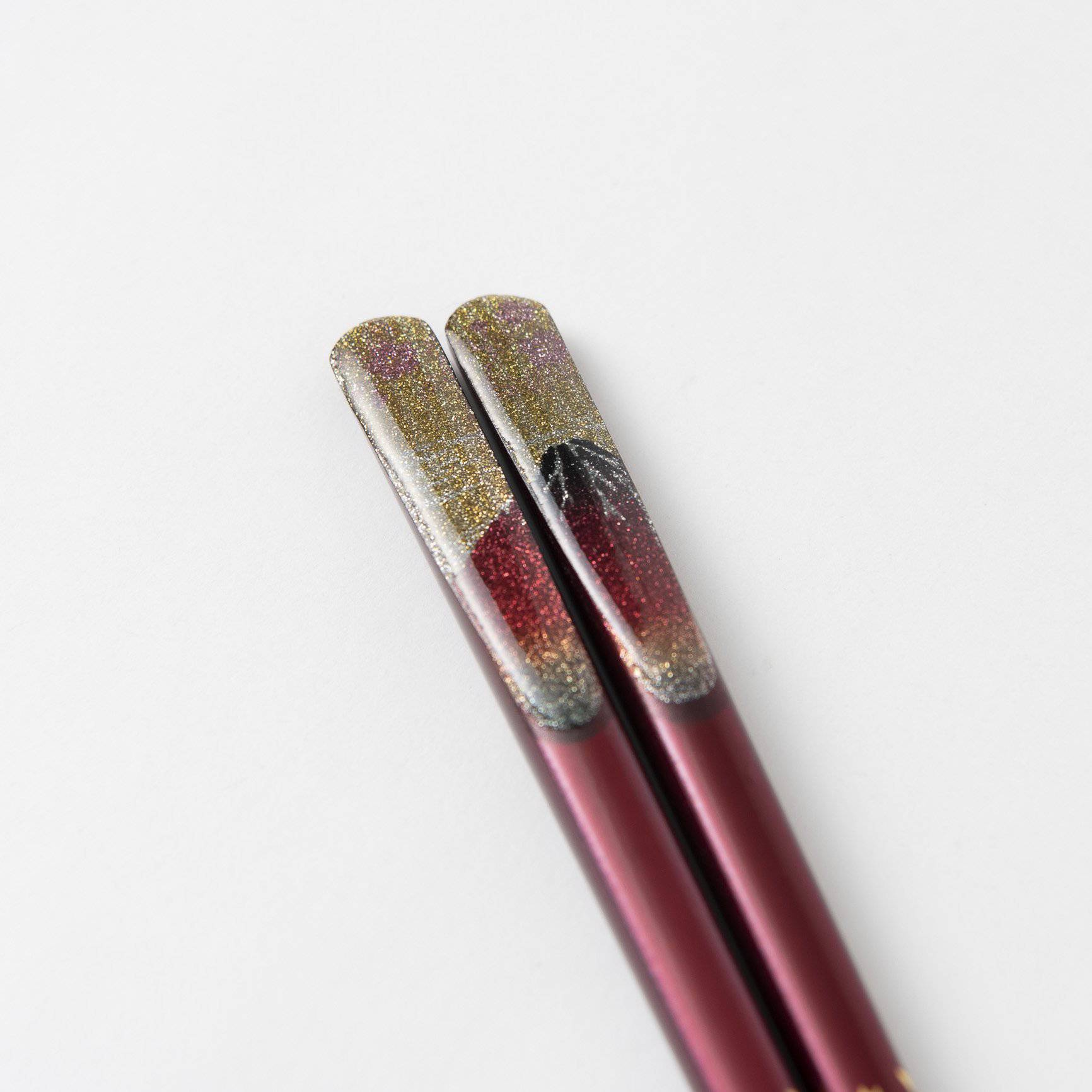 Mt.Fuji and Sakura Yamanaka Lacquerware Set of Two Pairs of Chopsticks 23 cm (9 in) - MUSUBI KILN - Quality Japanese Tableware and Gift