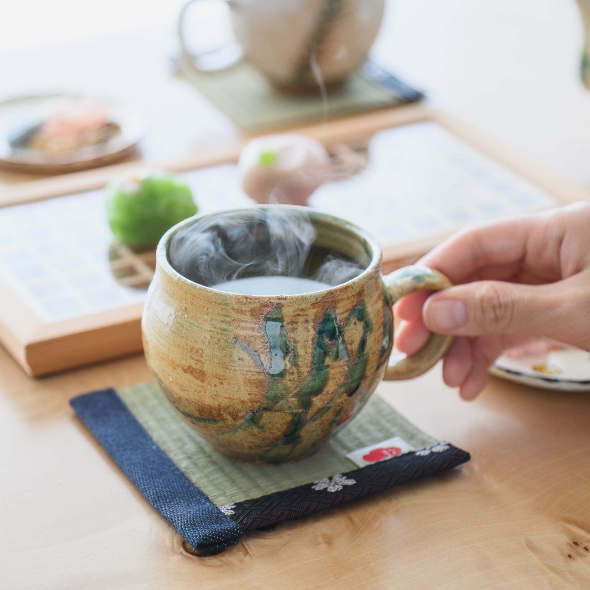 Musashi Kiln Brown Water Plant Mino Ware Mug - MUSUBI KILN - Quality Japanese Tableware and Gift