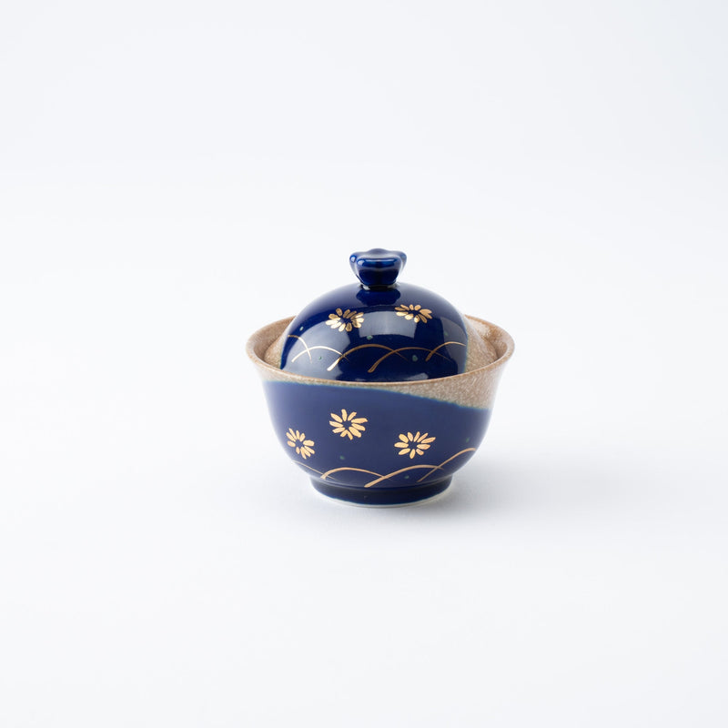 Musubi Mono Blue Glaze Gold Chrysanthemum Arita Chawanmushi Bowl - MUSUBI KILN - Quality Japanese Tableware and Gift