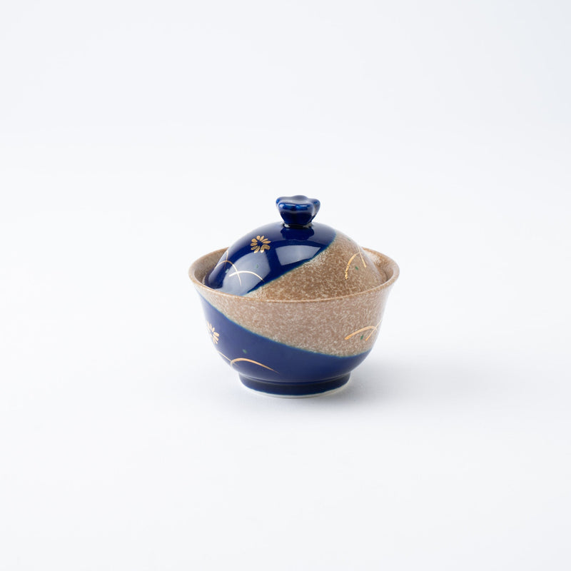 Musubi Mono Blue Glaze Gold Chrysanthemum Arita Chawanmushi Bowl - MUSUBI KILN - Quality Japanese Tableware and Gift