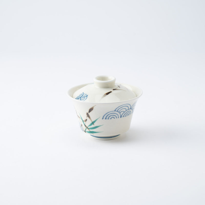 Musubi Mono Waves and Reed Grass Arita Chawanmushi Bowl - MUSUBI KILN - Quality Japanese Tableware and Gift