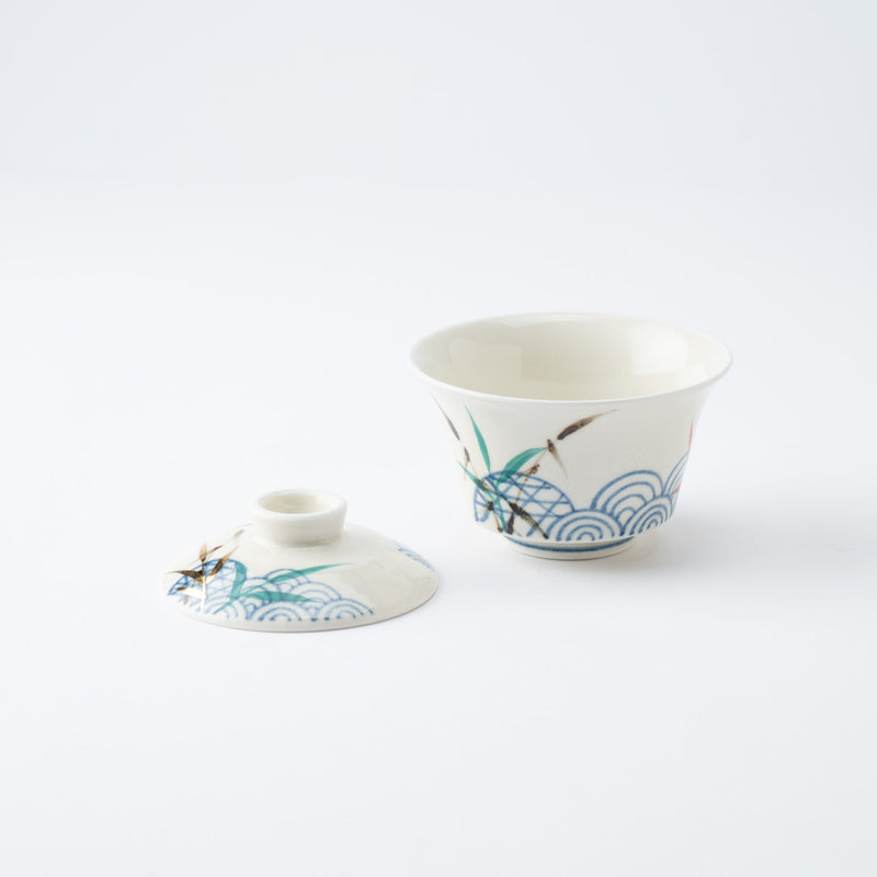 Musubi Mono Waves and Reed Grass Arita Chawanmushi Bowl - MUSUBI KILN - Quality Japanese Tableware and Gift