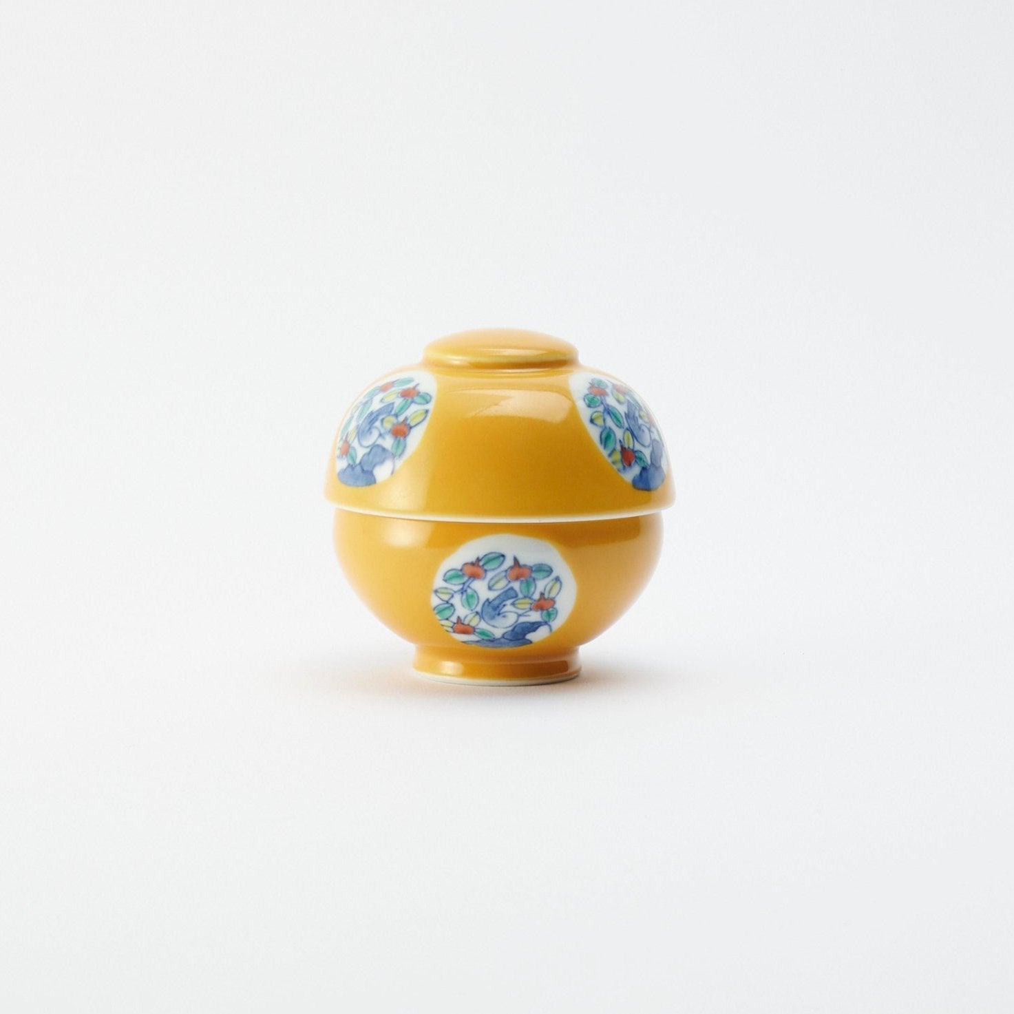 Musubi Mono Yellow Glaze Bird and Flower Motif Arita Chawanmushi Bowl - MUSUBI KILN - Quality Japanese Tableware and Gift