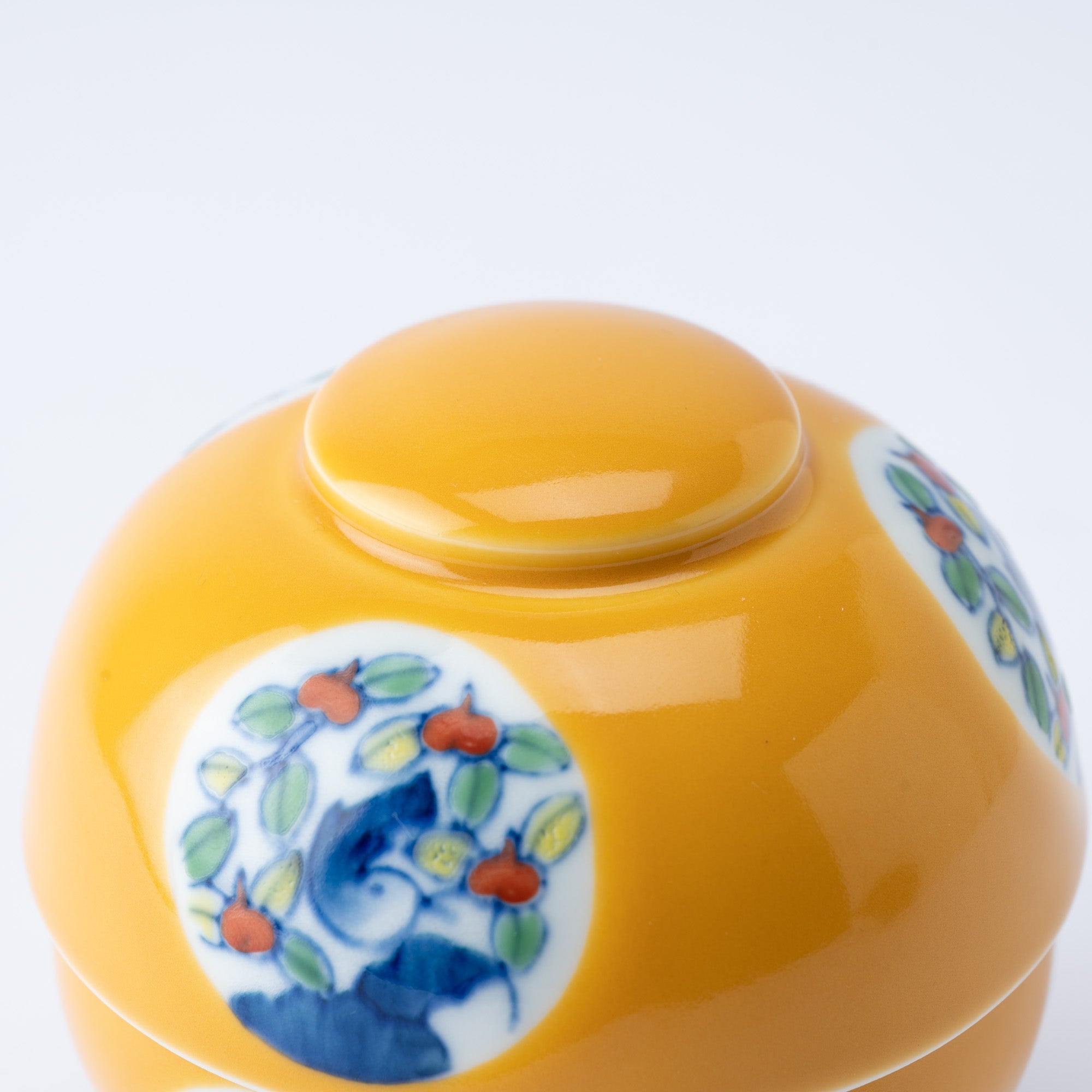 Musubi Mono Yellow Glaze Bird and Flower Motif Arita Chawanmushi Bowl - MUSUBI KILN - Quality Japanese Tableware and Gift