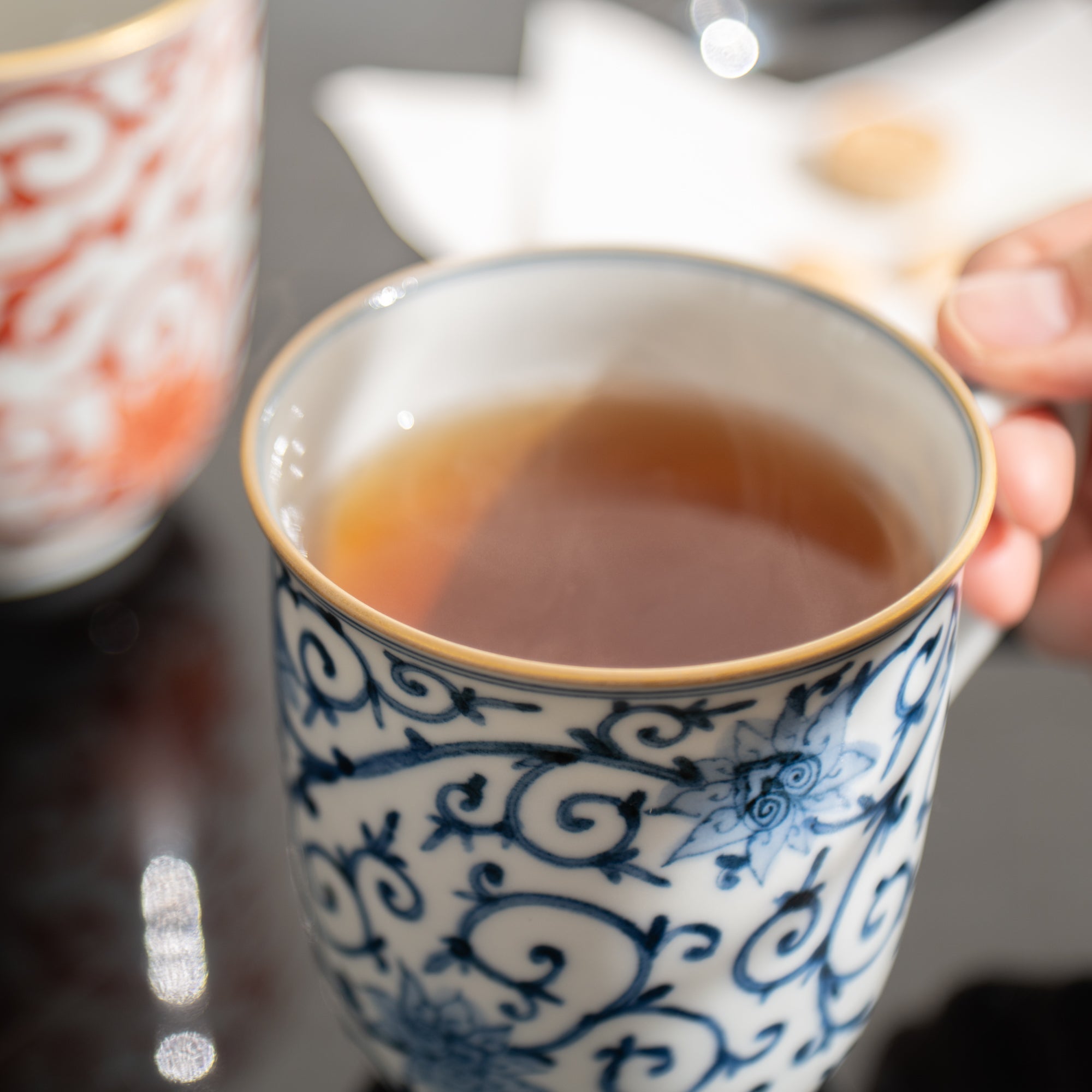 Myousen Toubou Blue Peony and Arabesque Kutani Mug - MUSUBI KILN - Quality Japanese Tableware and Gift