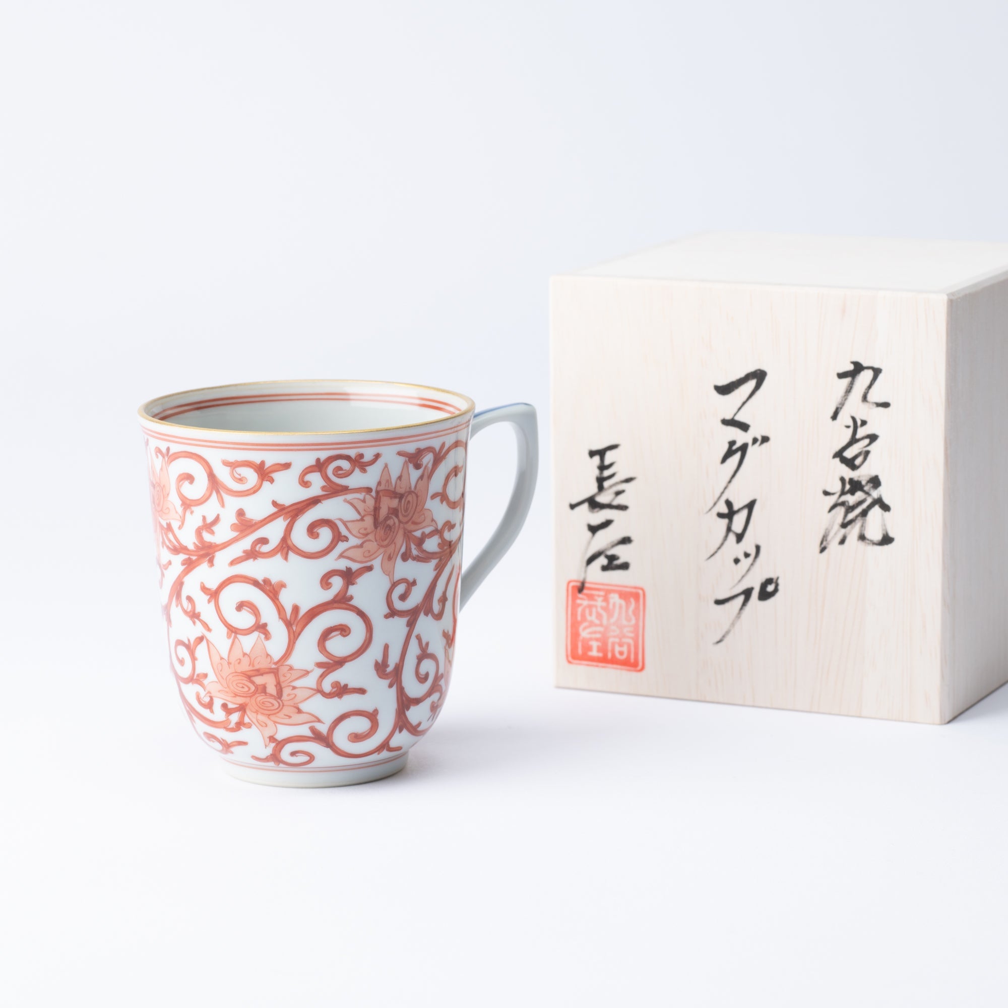 Myousen Toubou Red Peony and Arabesque Kutani Mug - MUSUBI KILN - Quality Japanese Tableware and Gift