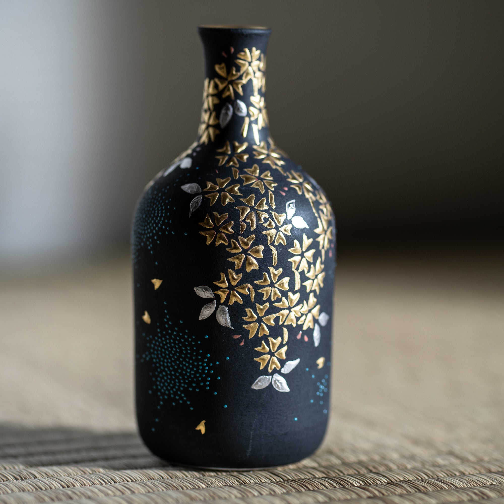 Nakada Kingyoku Morikin Sakura Aochibu Bottle Vase - MUSUBI KILN - Quality Japanese Tableware and Gift