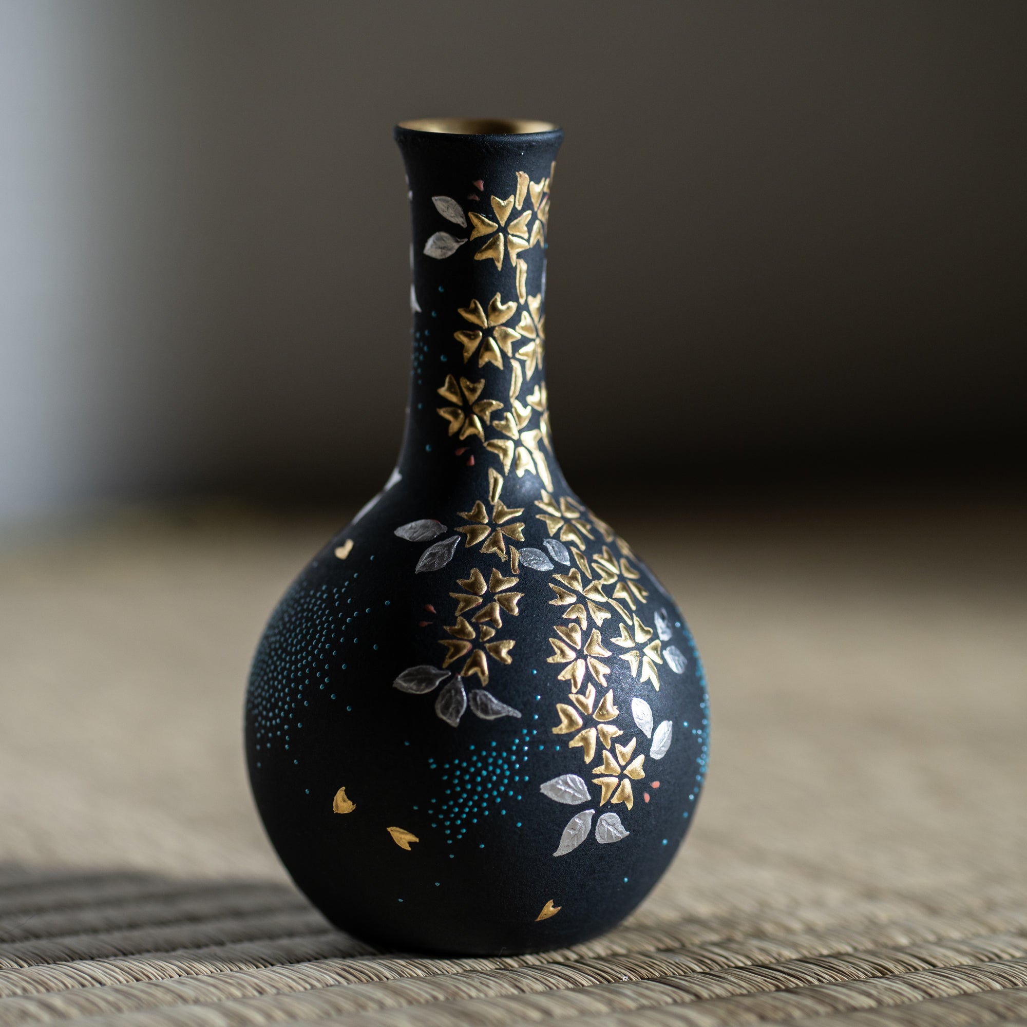 Nakada Kingyoku Morikin Sakura Aochibu Crane Neck Vase - MUSUBI KILN - Quality Japanese Tableware and Gift