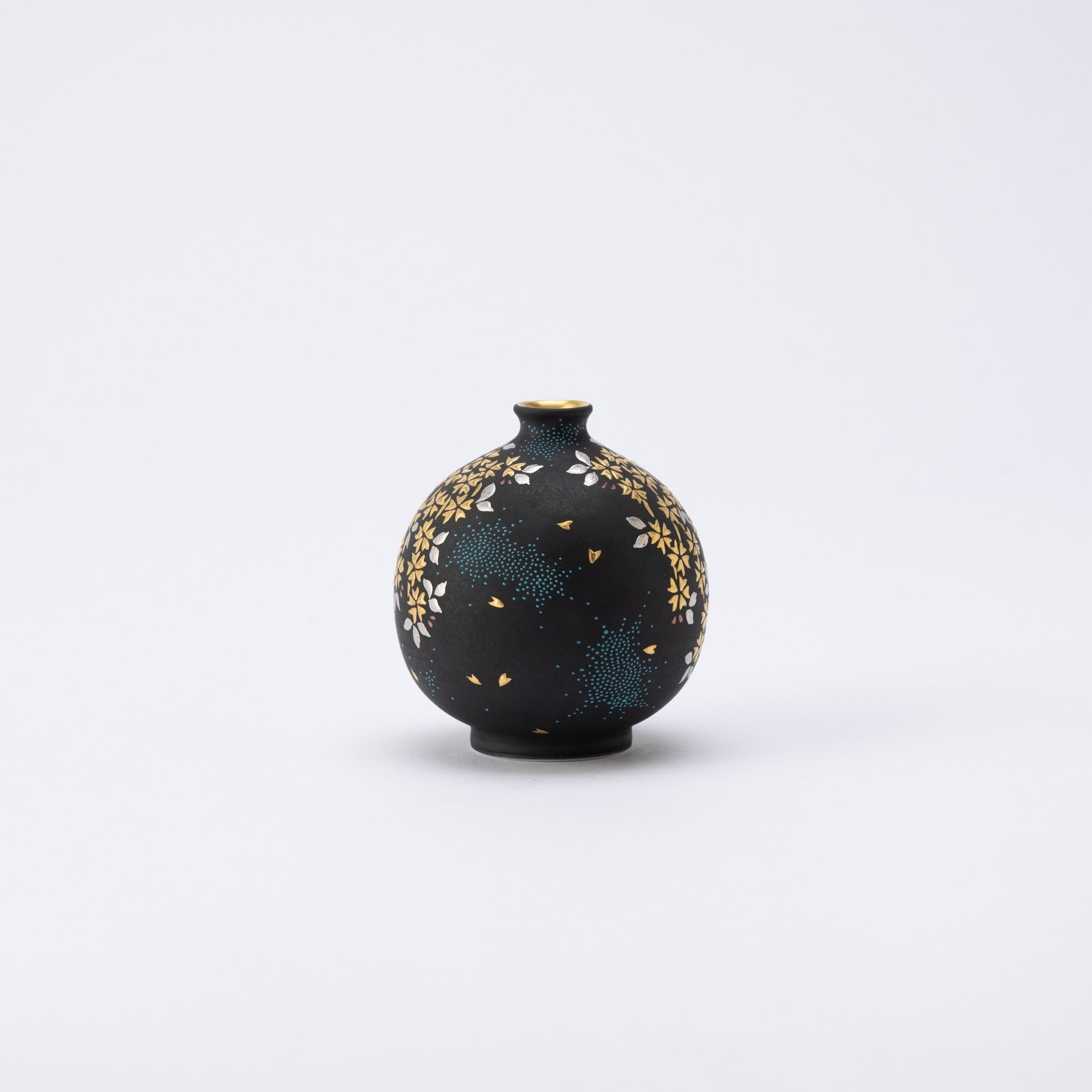 Nakada Kingyoku Morikin Sakura Aochibu Small Round Vase - MUSUBI KILN - Quality Japanese Tableware and Gift