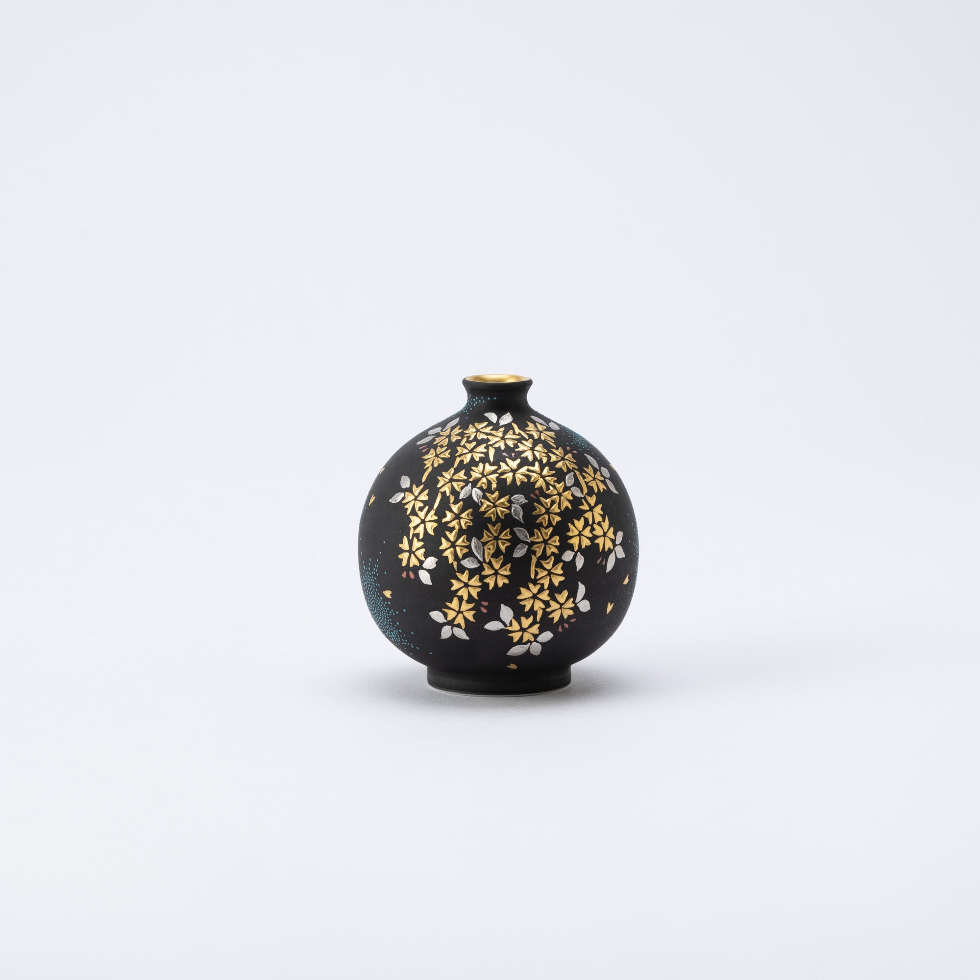 Nakada Kingyoku Morikin Sakura Aochibu Small Round Vase - MUSUBI KILN - Quality Japanese Tableware and Gift