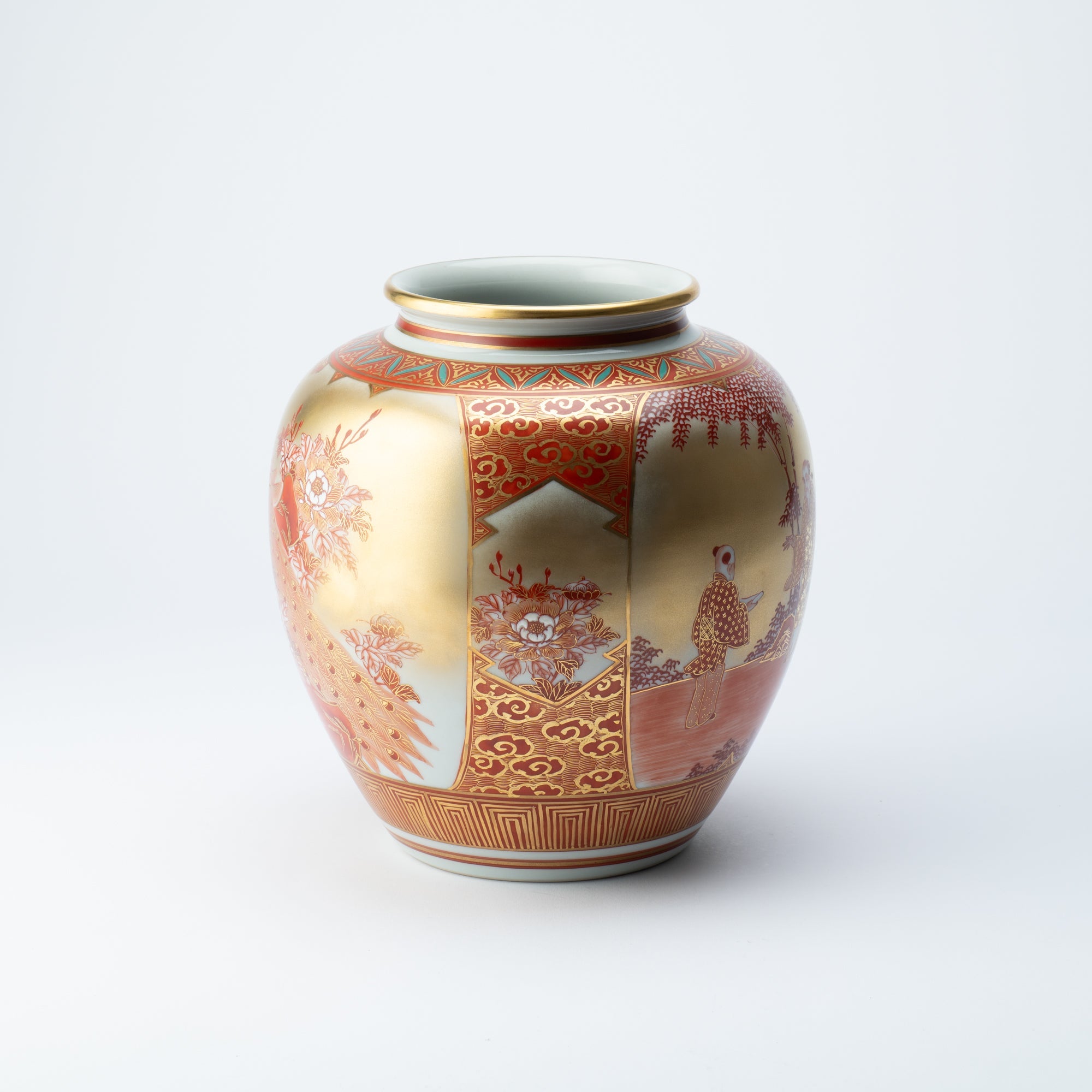 Nakada Kingyoku Shoza Style Kutani Ware Flower Vase - MUSUBI KILN - Quality Japanese Tableware and Gift