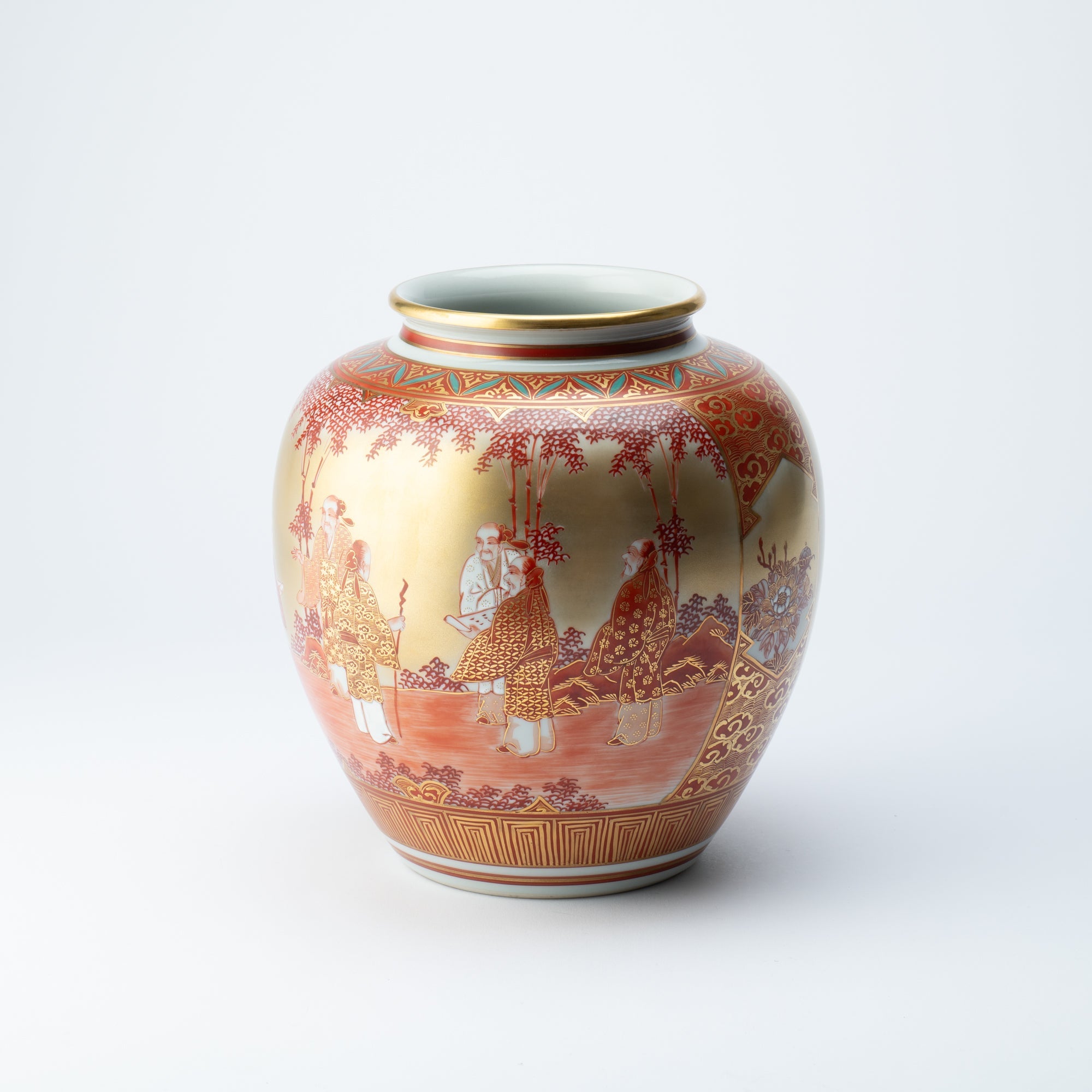 Nakada Kingyoku Shoza Style Kutani Ware Flower Vase - MUSUBI KILN - Quality Japanese Tableware and Gift