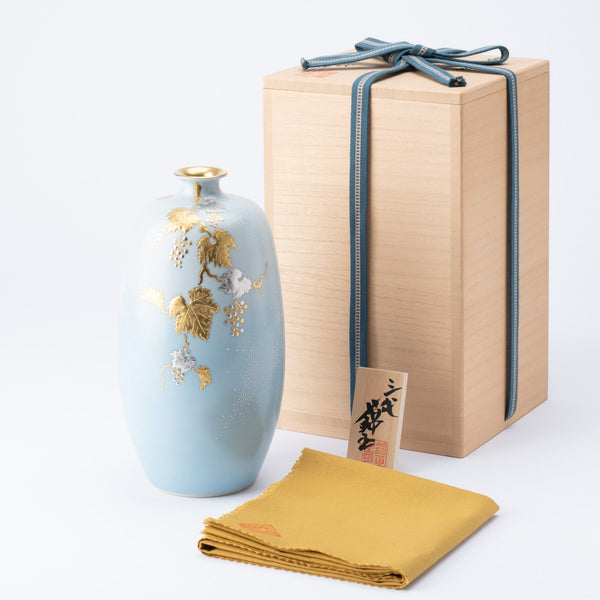 Nakada Kingyoku Torquoise Morikin Shirochibu Grape Pattern Vase - MUSUBI KILN - Quality Japanese Tableware and Gift