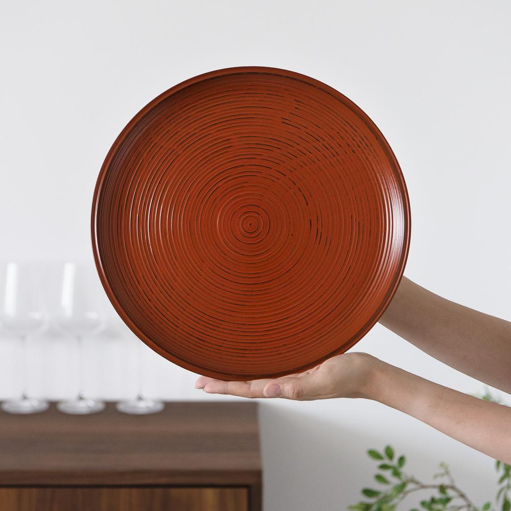 Negoro Round Shaped Yamanaka Lacquerware Tray - MUSUBI KILN - Quality Japanese Tableware and Gift