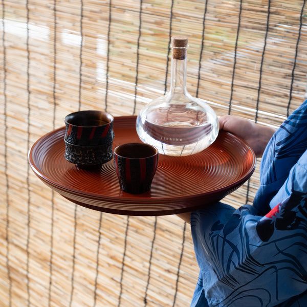 Negoro Stripe Round Shaped High Stand Yamanaka Lacquerware Tray - MUSUBI KILN - Quality Japanese Tableware and Gift