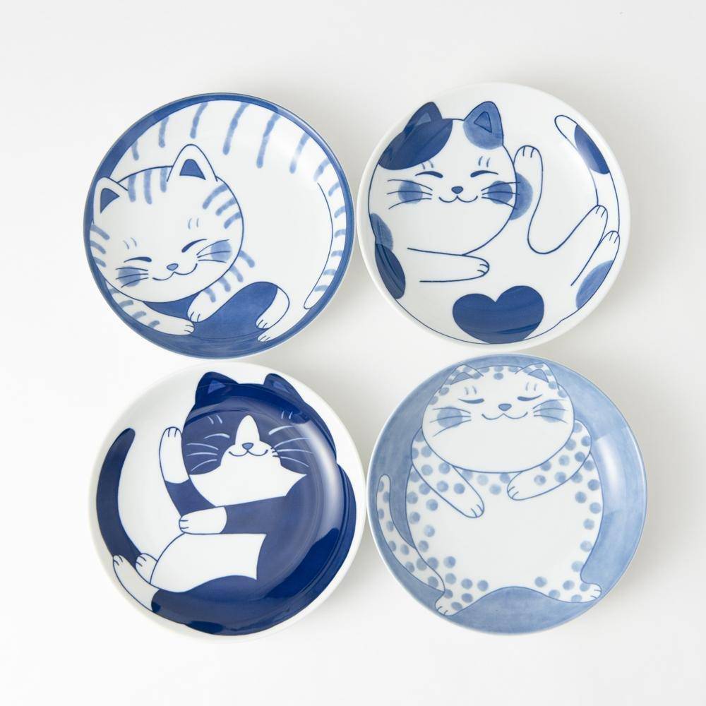 Neko Chigura Cat Mino Ware Round Plate - MUSUBI KILN - Quality Japanese Tableware and Gift