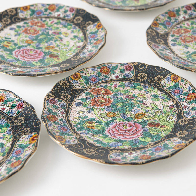 Nishiki - e Kutani Round Plate Set - MUSUBI KILN - Quality Japanese Tableware and Gift