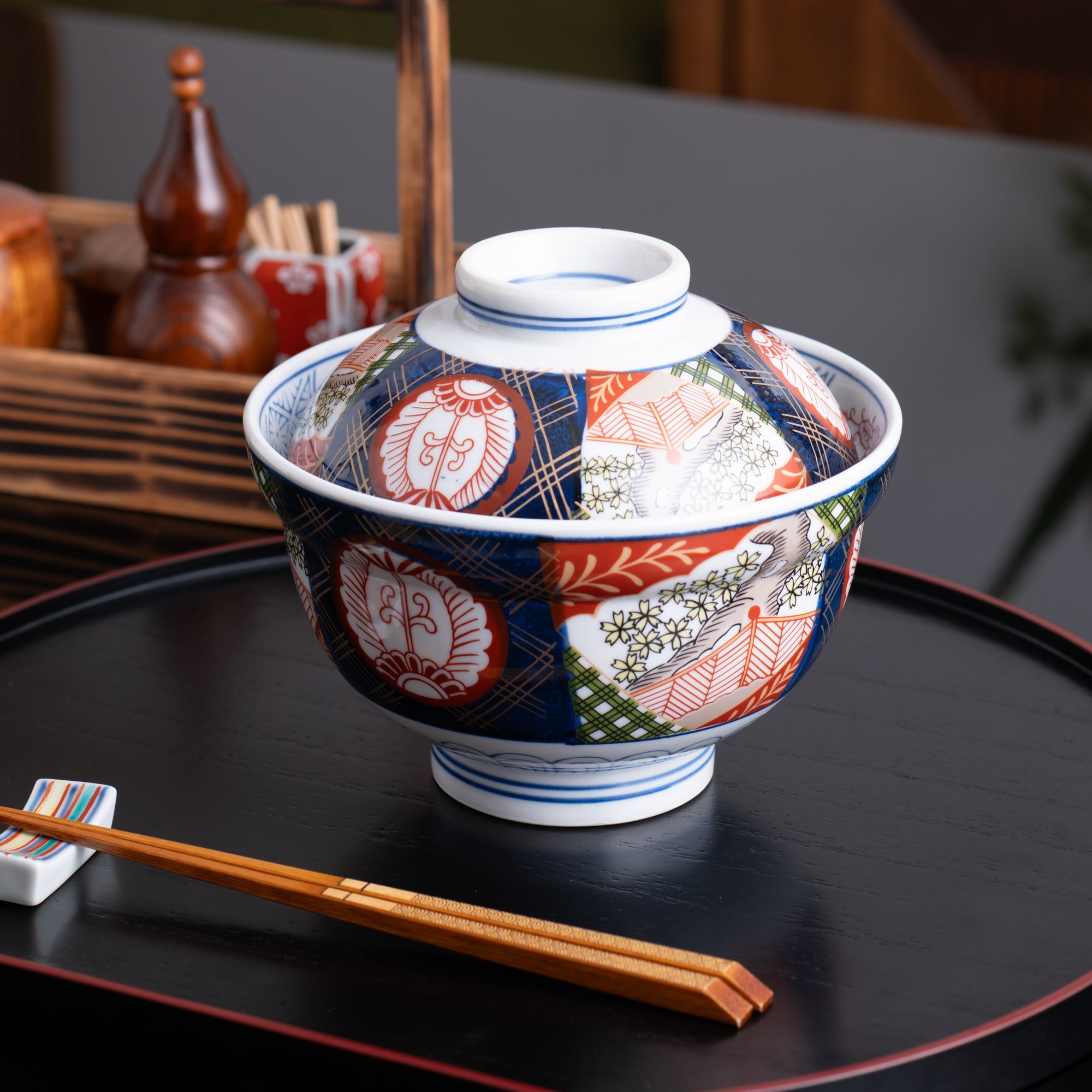 Nishiki Sakura Mino Ware Donburi Rice Bowl with Lid L - MUSUBI KILN - Quality Japanese Tableware and Gift