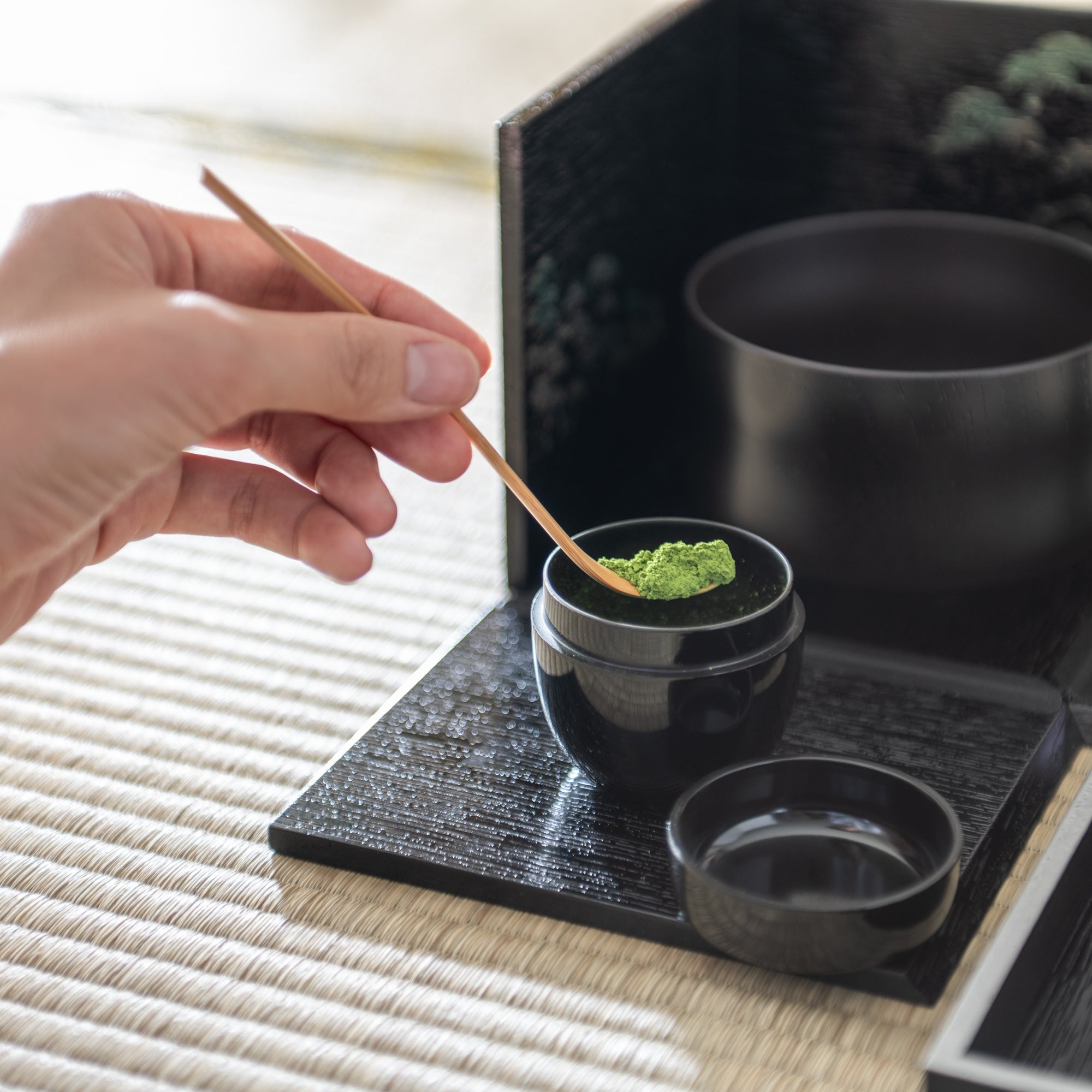 Nishimoto Ippuku Black Pine Yamanaka Lacquerware Matcha Tea Set - MUSUBI KILN - Quality Japanese Tableware and Gift