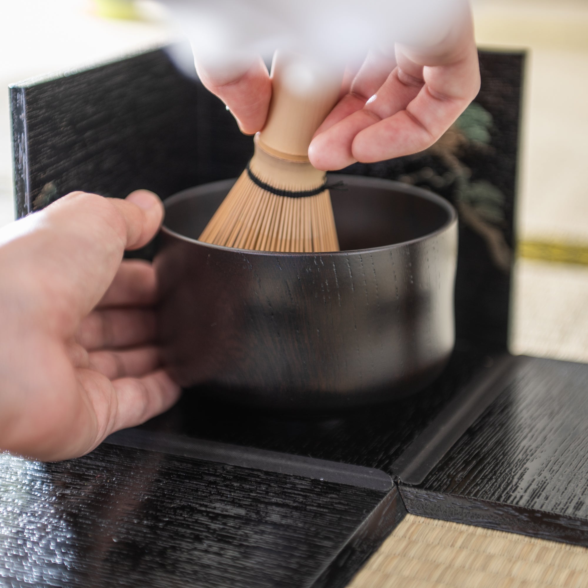 Nishimoto Ippuku Black Pine Yamanaka Lacquerware Matcha Tea Set - MUSUBI KILN - Quality Japanese Tableware and Gift