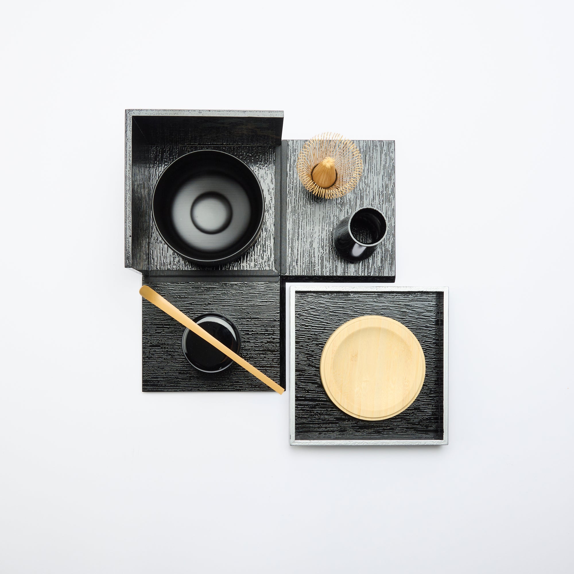 Nishimoto Ippuku Black Pine Yamanaka Lacquerware Matcha Tea Set - MUSUBI KILN - Quality Japanese Tableware and Gift