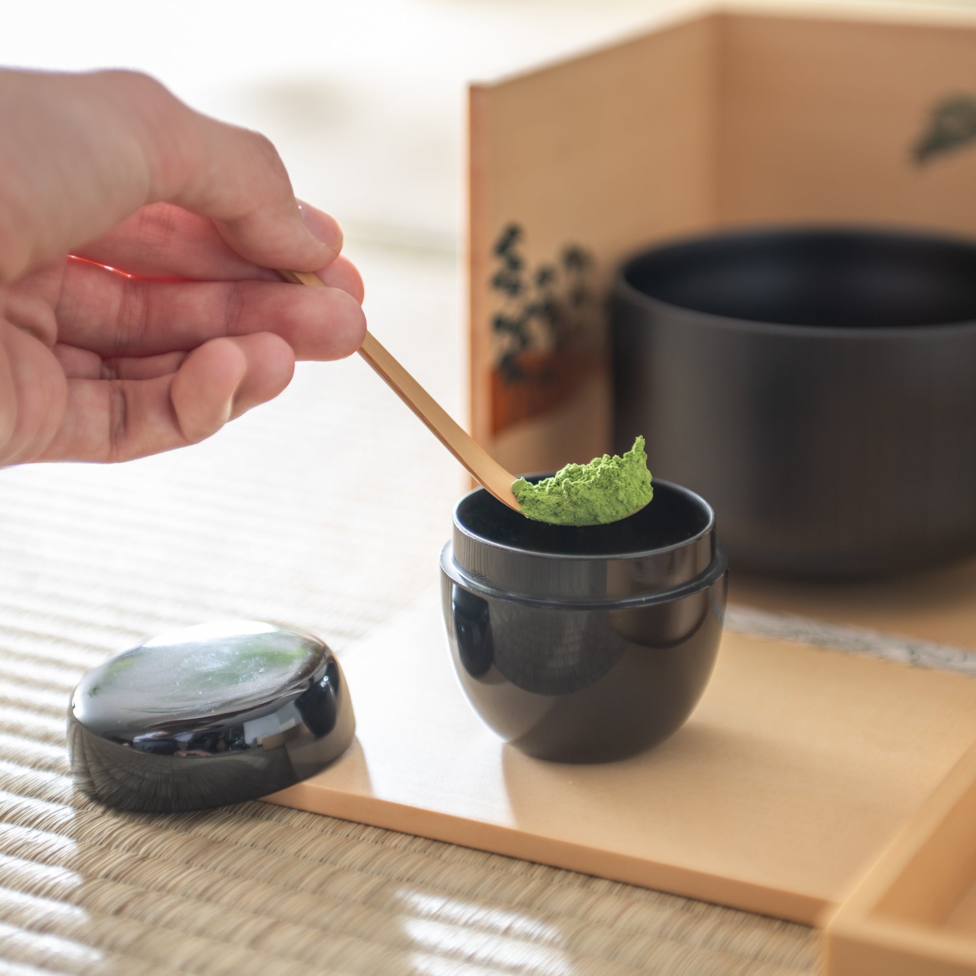 Nishimoto Ippuku White Pine Yamanaka Lacquerware Matcha Tea Set - MUSUBI KILN - Quality Japanese Tableware and Gift