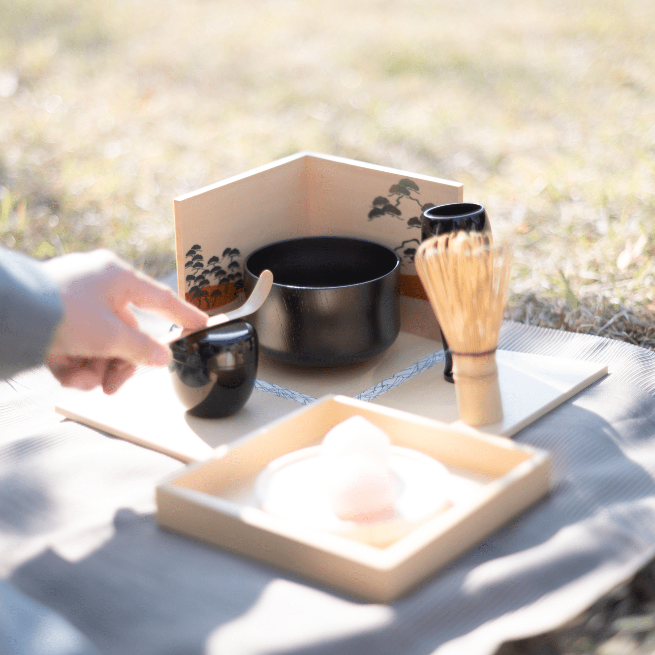 Nishimoto Ippuku White Pine Yamanaka Lacquerware Matcha Tea Set - MUSUBI KILN - Quality Japanese Tableware and Gift