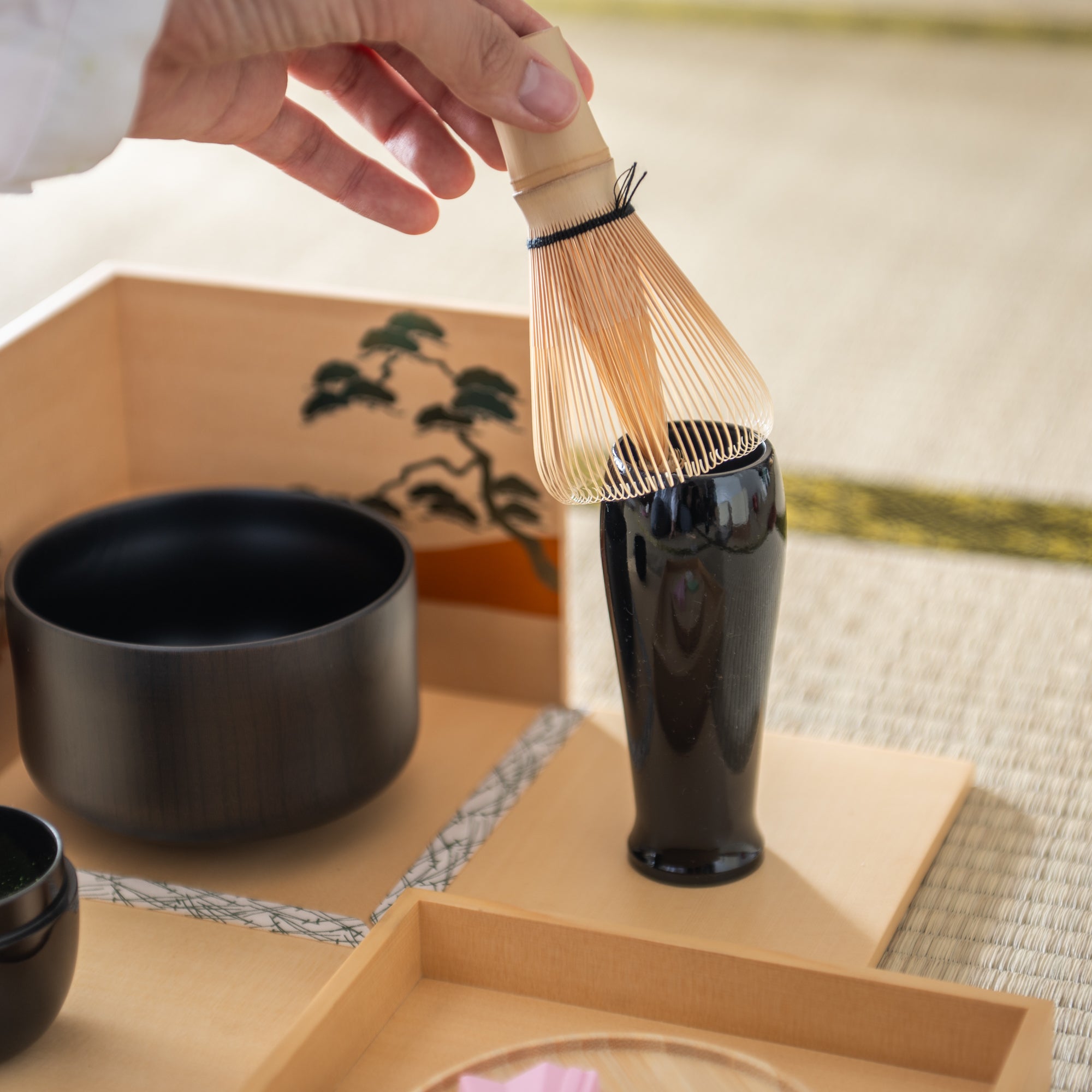 Nishimoto Ippuku White Pine Yamanaka Lacquerware Matcha Tea Set - MUSUBI KILN - Quality Japanese Tableware and Gift