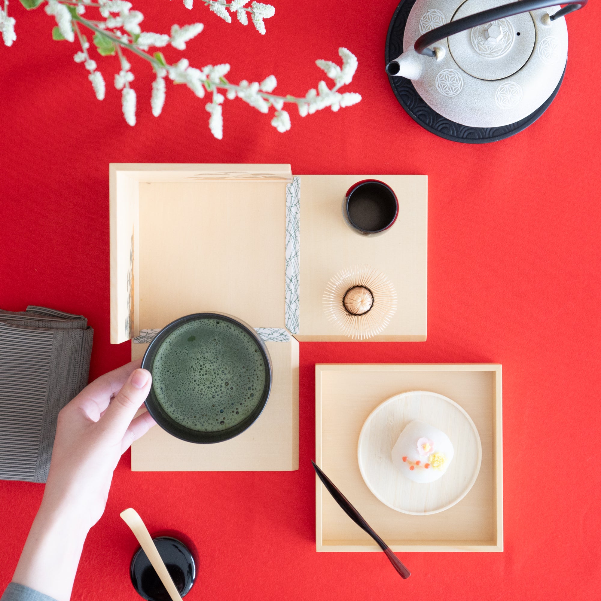 Nishimoto Ippuku White Pine Yamanaka Lacquerware Matcha Tea Set - MUSUBI KILN - Quality Japanese Tableware and Gift