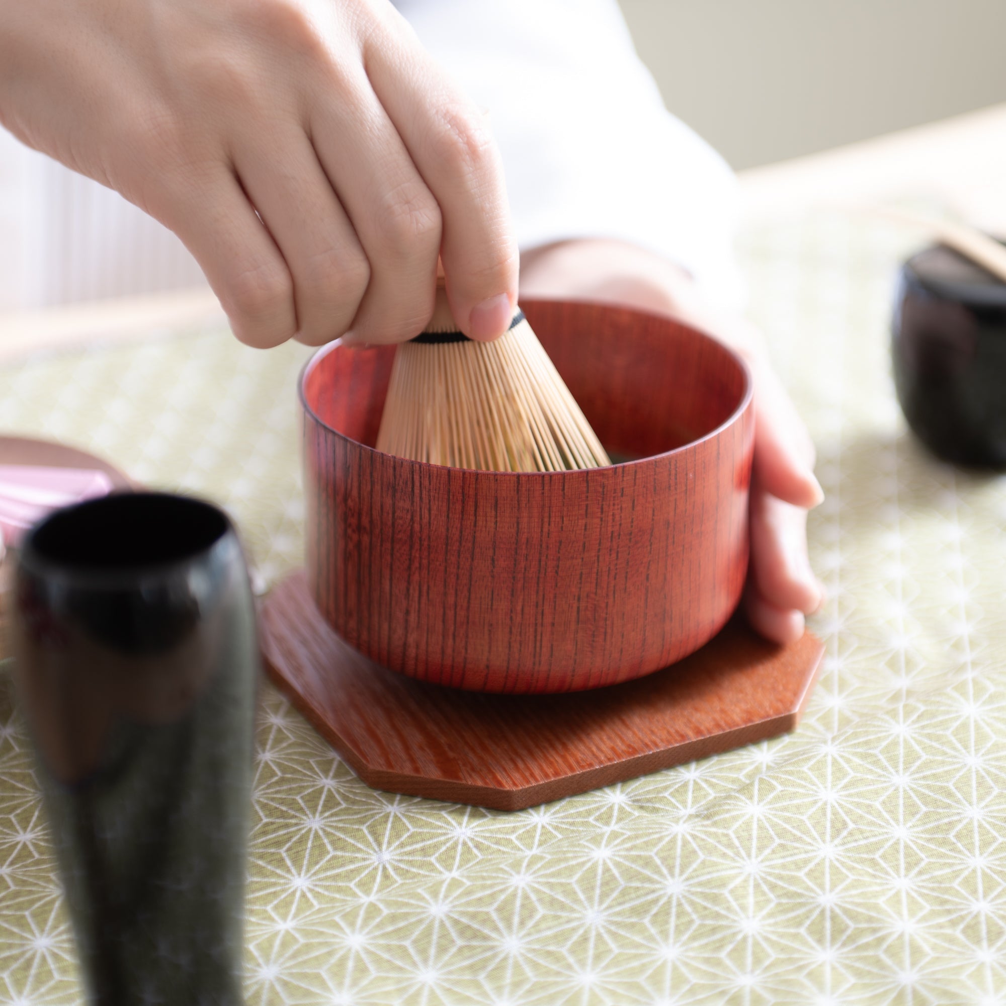 Nishimoto Ippuku Yamanaka Lacquerware Matcha Tea Set with Purple Furoshiki - MUSUBI KILN - Quality Japanese Tableware and Gift