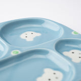 Oshin Kiln Blue Bear Hasami Children's Divided Plate - MUSUBI KILN - Quality Japanese Tableware and Gift