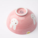 Oshin Kiln Pink Rabbit Hasami Children's Japanese Rice Bowl - MUSUBI KILN - Quality Japanese Tableware and Gift