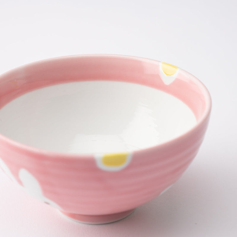 Oshin Kiln Pink Rabbit Hasami Children's Japanese Rice Bowl - MUSUBI KILN - Quality Japanese Tableware and Gift