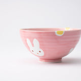 Oshin Kiln Pink Rabbit Hasami Children's Japanese Rice Bowl - MUSUBI KILN - Quality Japanese Tableware and Gift