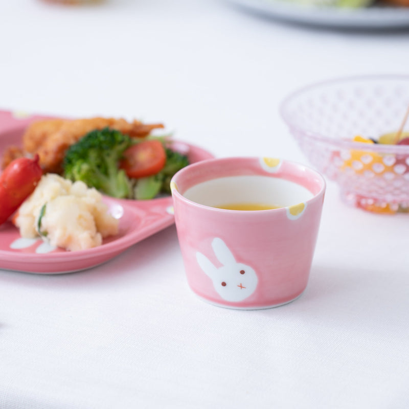 Oshin Kiln Pink Rabbit Hasami Children's Small Cup - MUSUBI KILN - Quality Japanese Tableware and Gift