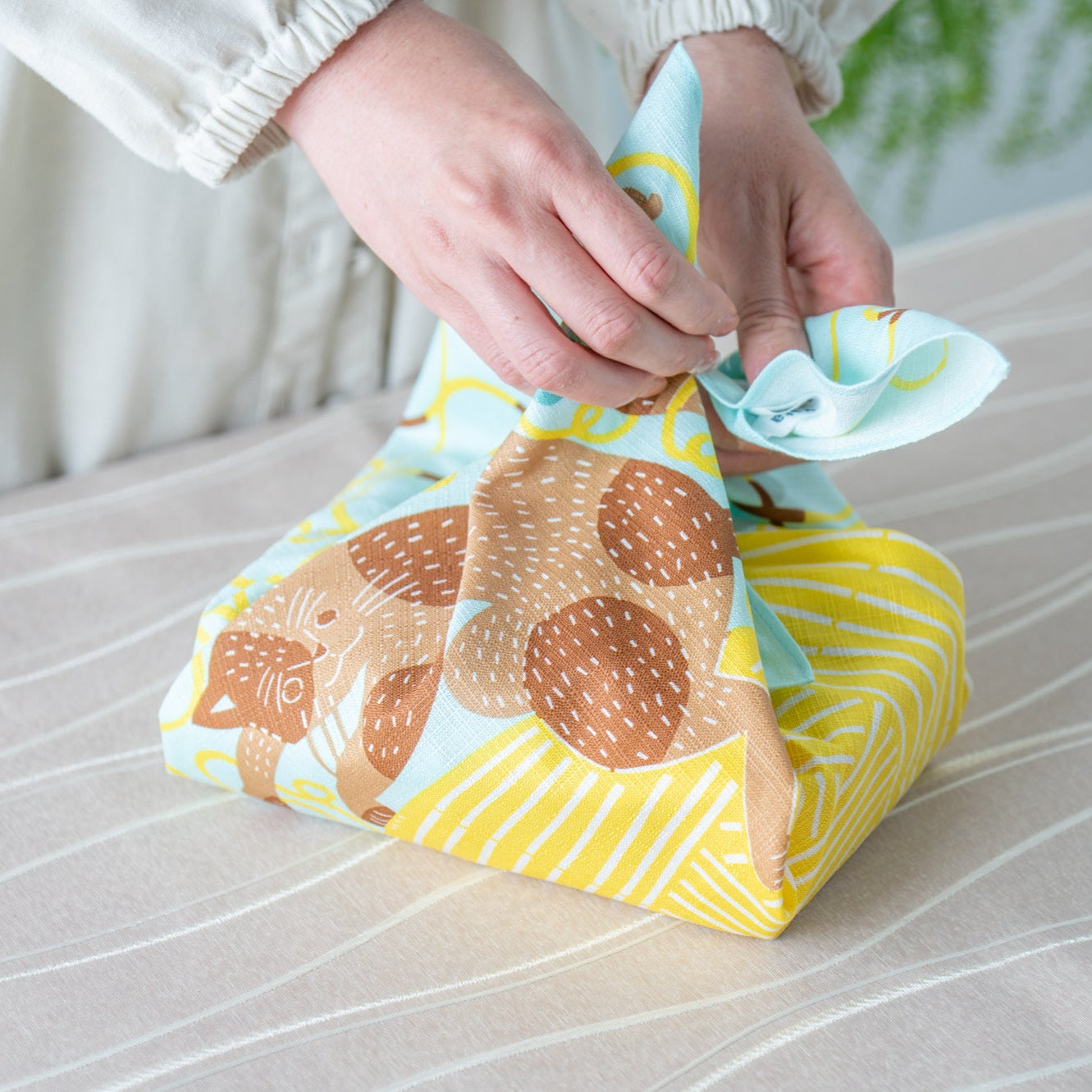 Cat and Ball of Wool Organic Cotton Furoshiki 19.7 in